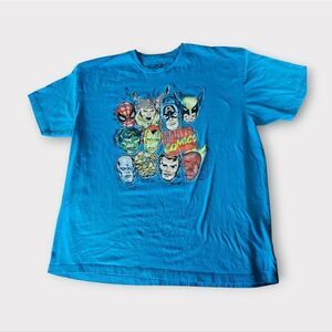 Vintage Marvel Heroes Comics Blue Graphic Avengers X-Men Spider Man T-Shirt XXL
